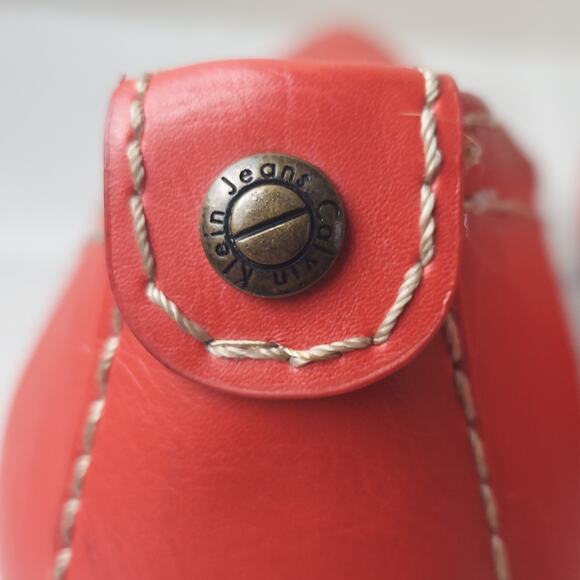 Calvin Klein Jeans Heels Size 9 Kaleigh Red Women's Leather Slip On Pumps - Picture 6 of 10